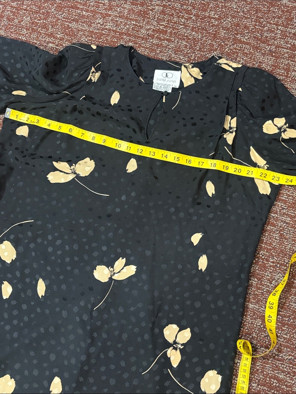 Vintage Flora Kung silk dress monochrome polka dot loose fit floral print dress - Picture 13 of 15